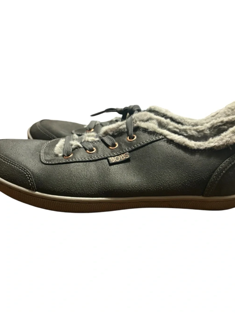 BOBS from Skechers Gray Faux Fur Lace-Up Comfort Shoes